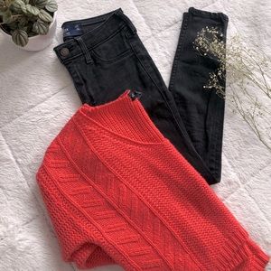 Cropped bright orangered knitted sweater